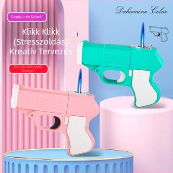 Fém alakú pisztoly formájú öngyújtó és cigarettatároló, bután, szélálló, testreszabható logó, 100 darabos doboz