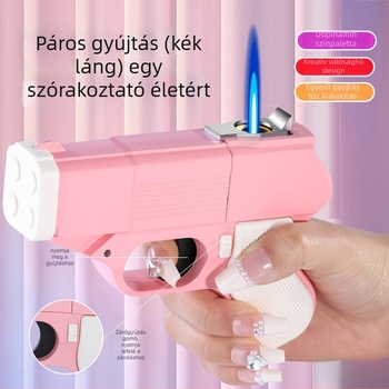 Fém alakú pisztoly formájú öngyújtó és cigarettatároló, bután, szélálló, testreszabható logó, 100 darabos doboz