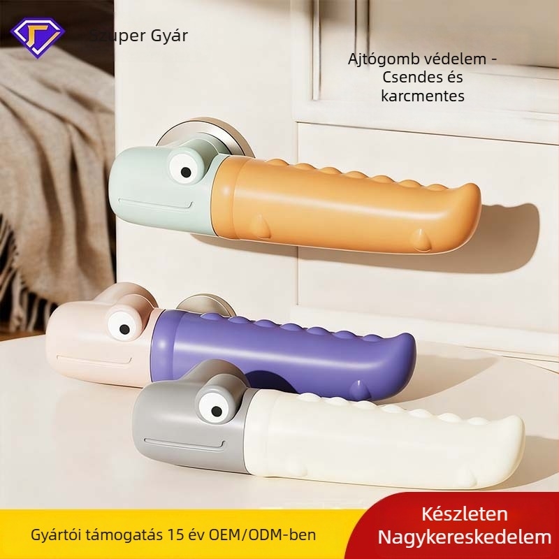 Silikon ajtókilincs védőburkolat — láthatatlan ütéscsillapító, antistatikus, Crocodile modell, CT-01 falra szerelhető, standard felépítés, Shield Daddy márka