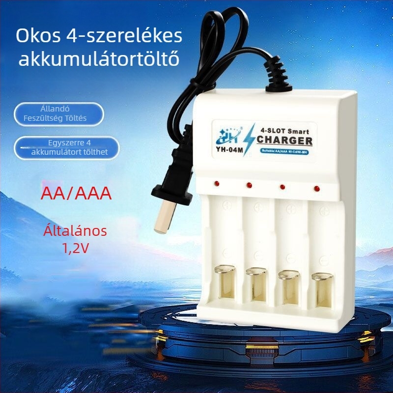 Négyhelyes dugaszolható töltő 1,2V No.5 és No.7 akkumulátorokhoz, szabványos töltés