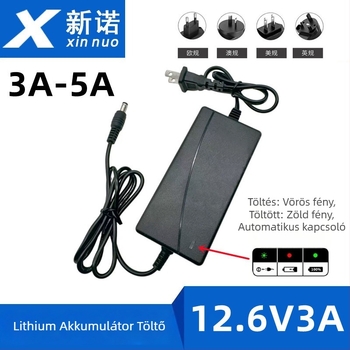Li-ion akkumulátor töltő 12.6V 3A/4A/5A LED-es jelzőfénnyel 18650 akkumulátorokhoz, bemenet AC 100-240V