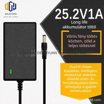 Lithiumakkumulátor töltő, 12,6V bemenet, 1A/2A kimenet, 18650 elemhez, fejlámpa adapter