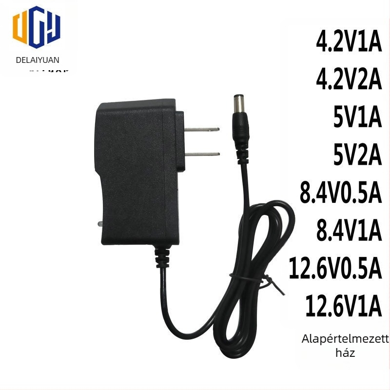 Lithiumakkumulátor töltő, 12,6V bemenet, 1A/2A kimenet, 18650 elemhez, fejlámpa adapter