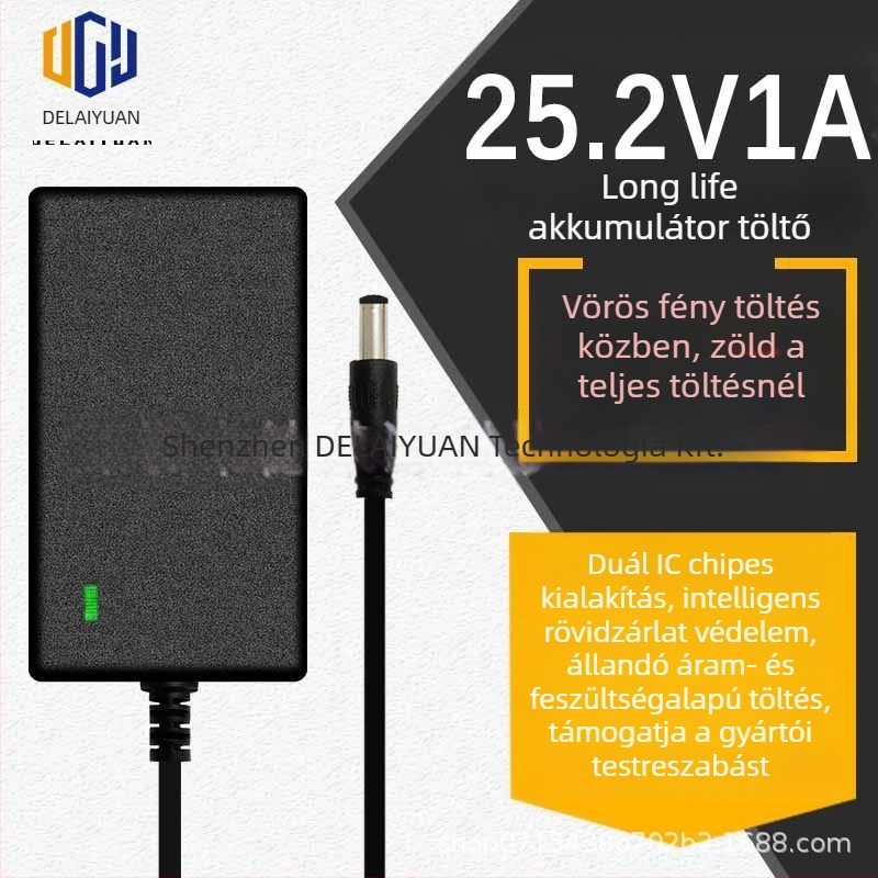 Lithiumakkumulátor töltő, 12,6V bemenet, 1A/2A kimenet, 18650 elemhez, fejlámpa adapter