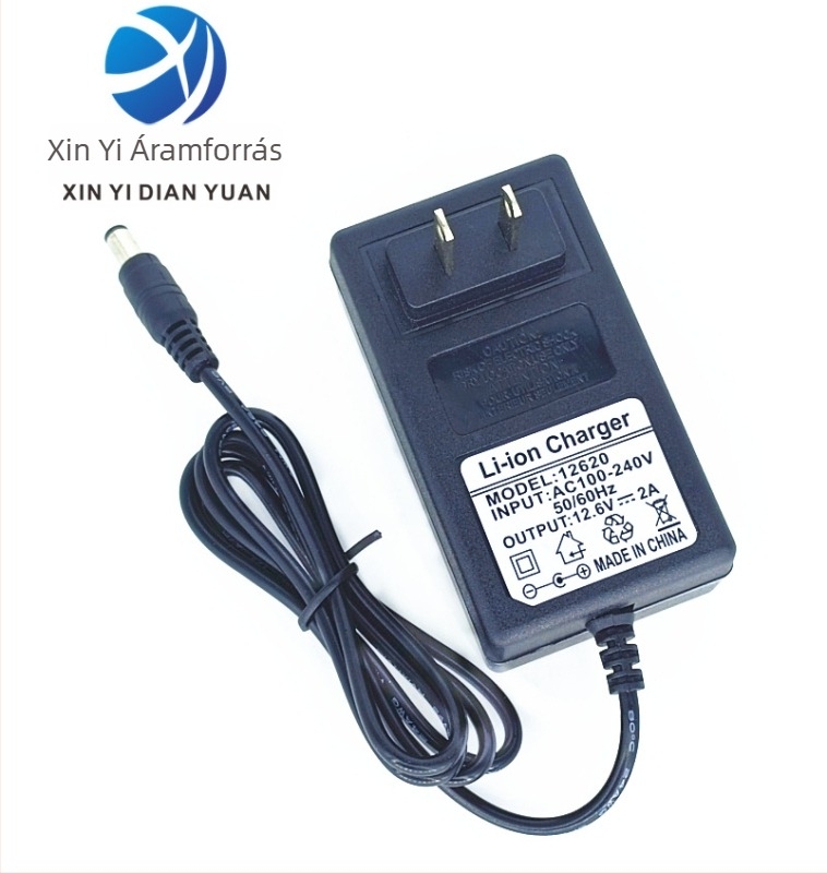 Xinxin 18650 Li-ion akkumulátortöltő – bemenet AC100-240V, kimenet DC12.6V 2A, állandó áram/állandó feszültség töltés