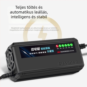 Park Peak EV akkumulátortöltő 48-72V, 20A, 6 LED kijelző, automatikus kikapcsolás, bemenet AC 100-240V