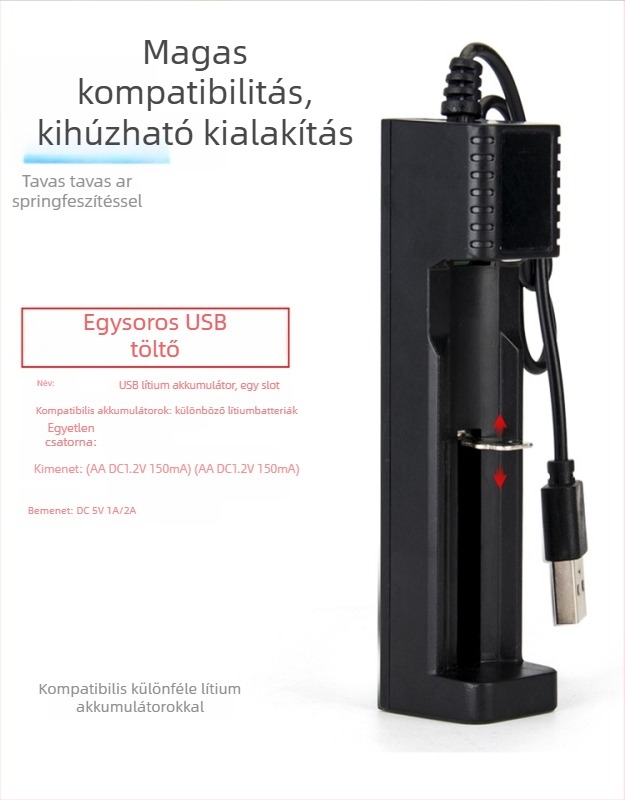 Saibang 18650 Li-ion akkumulátor töltő – USB többmodellű töltő, bemenet DC5V-1A/2A, kimenet 4.2V, GB tanúsítvány, Li-ion akkumulátorokhoz