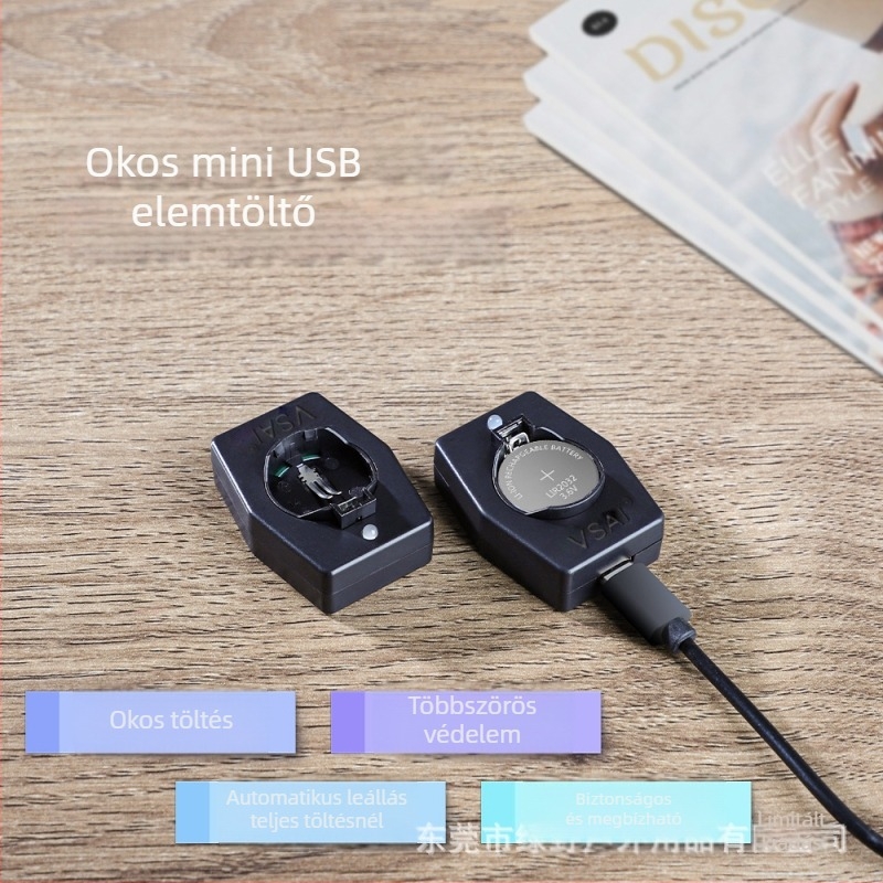 Li-ion gombakkumulátor töltő LIR2032/LIR2025, USB töltő, bemenet AC110-240V, kimenet 2.8-8.7V, KC tanúsított