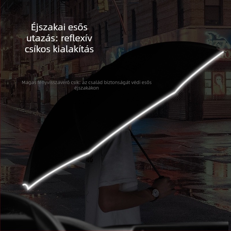 Automatikus fordított nyitású autóesernyő, 10 bordával (UPF50+; poliészter vászon; acél váz; szilikon fogantyú)