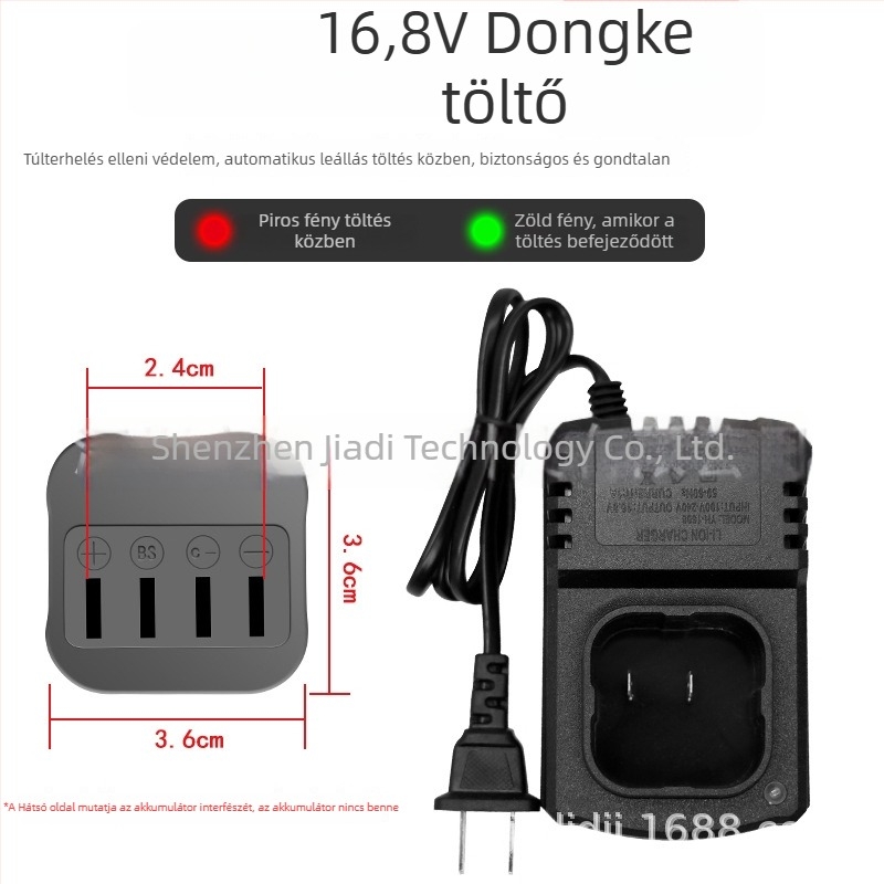 Univerzális Li-ion akkumulátortöltő 16.8V/21V szerszámokhoz (fúró, csavarhúzó, szögcsiszoló) | bemenet 220-240V, 50Hz; kimenet 1.5A
