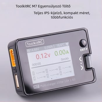 ToolkitRC M7 töltő 1-6S akkukhoz, kimenet 20V 10A, bemenet 7-28V, balansolási áram 400 mA, LCD kijelző és jeltesztelő/jelforrás