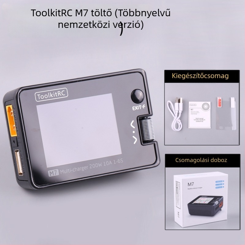 ToolkitRC M7 töltő 1-6S akkukhoz, kimenet 20V 10A, bemenet 7-28V, balansolási áram 400 mA, LCD kijelző és jeltesztelő/jelforrás