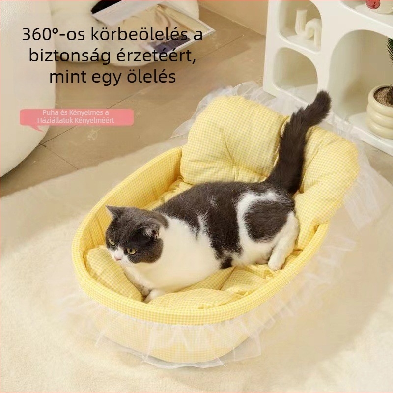 Minden évszakra használható macskafészek – kis méret, hercegnő stílusú alátét háziállatoknak, nyári matrac és téli kettős használat