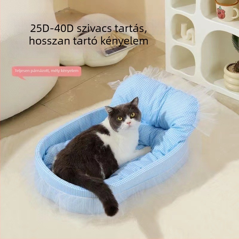 Minden évszakra használható macskafészek – kis méret, hercegnő stílusú alátét háziállatoknak, nyári matrac és téli kettős használat