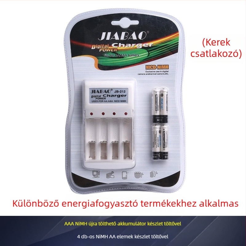 NiCd újratölthető elemkészlet 1.2V No.5 & No.7 töltővel JB-212 CNAS tanúsítvánnyal