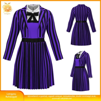 Női cosplay ruha Wednesday Addams csíkos, poliészter