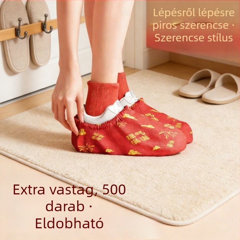 Piros esküvői egyszer használatos cipővédők, vastagított csúszásmentes, nem szövött anyagból, beltéri használatra, lélegző
