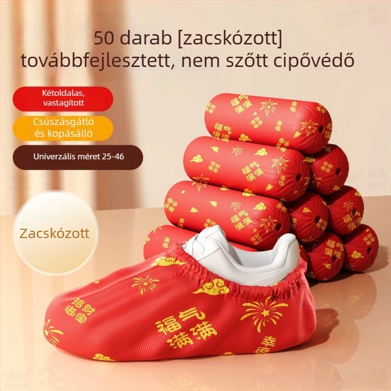 Piros esküvői egyszer használatos cipővédők, vastagított csúszásmentes, nem szövött anyagból, beltéri használatra, lélegző