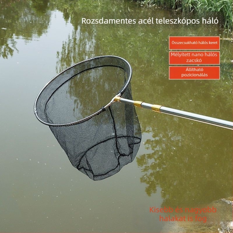 Gyerekeknek szánt rozsdamentes acél teleszkópos halászhálóbot, hossz 2.1–4.0 m