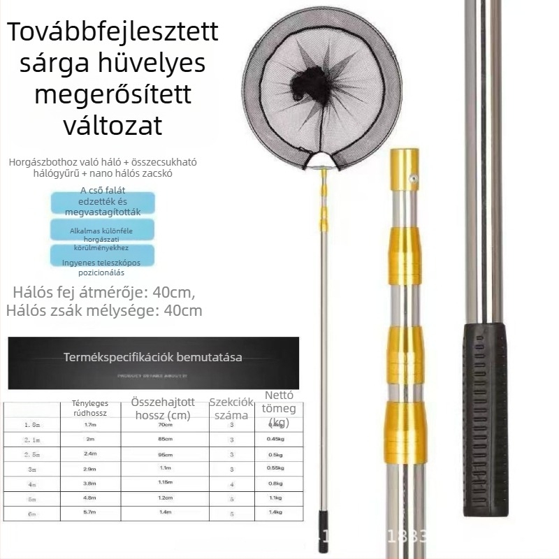 Gyerekeknek szánt rozsdamentes acél teleszkópos halászhálóbot, hossz 2.1–4.0 m
