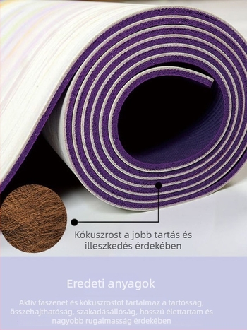 Ötödik generációs tiszta természetes gumi jóga matrac, mosható, összecsukható, kiváló rugalmasságú, könnyen hordozható, csúszásmentes száraz és nedves felületen, vastagított, méretei 183 x 68 cm, vastagsága 4,5 mm