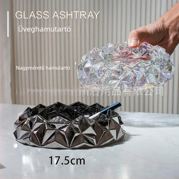 Kristályüveg hamutál, modern, minimalist design otthonra vagy irodába, újrahasználható, testre szabható