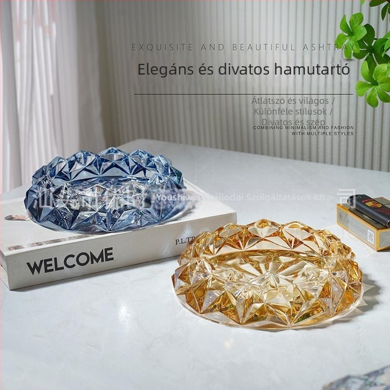Kristályüveg hamutál, modern, minimalist design otthonra vagy irodába, újrahasználható, testre szabható