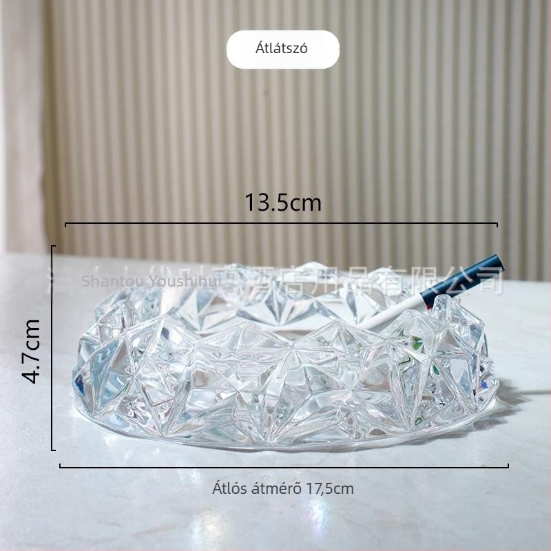 Kristályüveg hamutál, modern, minimalist design otthonra vagy irodába, újrahasználható, testre szabható
