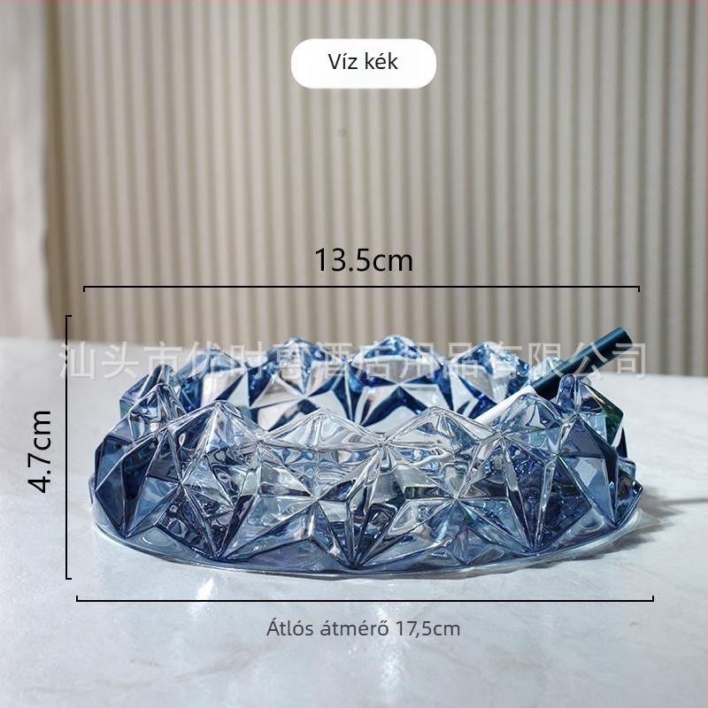 Kristályüveg hamutál, modern, minimalist design otthonra vagy irodába, újrahasználható, testre szabható