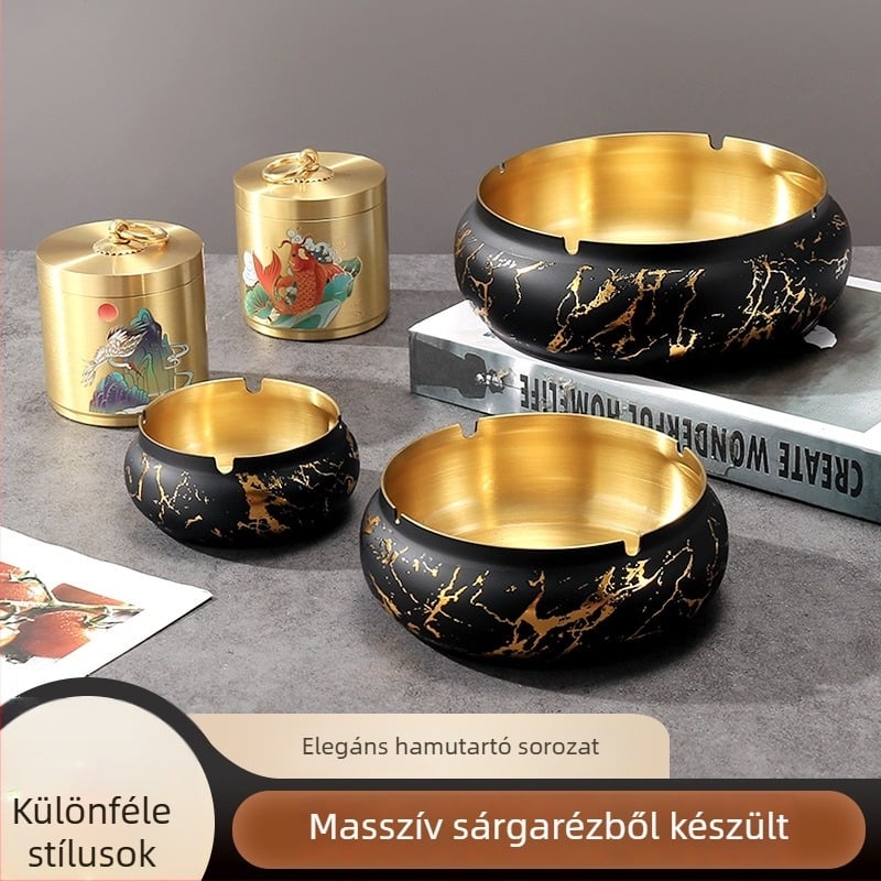 Sárgarézes hamutál tároló funkcióval, kínai stílusú asztali dísz, leesésálló, testreszabható logó