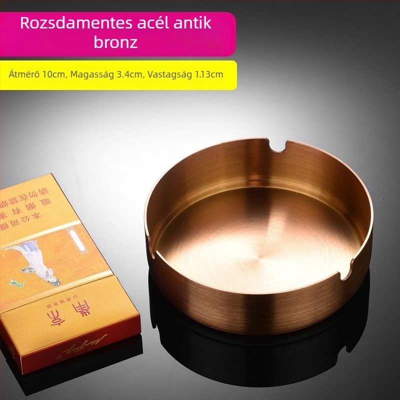 Rozsdamentes acél hamutál, nagy kör alakú, vastagított, logó nyomtatási lehetőséggel