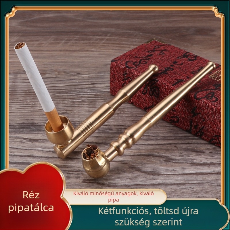 Kaiqiu sárgaréz dohányzó pipája, hagyományos kettős használatú, levehető szűrővel