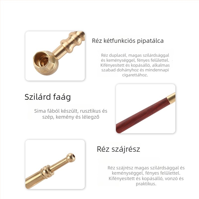 Kaiqiu sárgaréz dohányzó pipája, hagyományos kettős használatú, levehető szűrővel