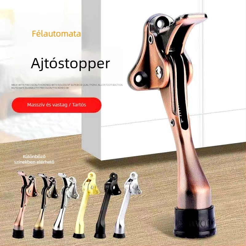 Ajtóstop, cink ötvözet, elektroplatinált felület, Ct-02 talajra szerelhető, hosszú fal típusú kialakítás, kézi működtetés