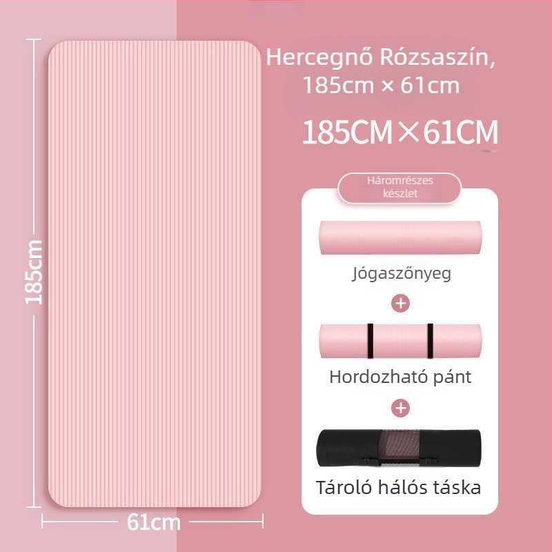 Női jóga matrac, gumi, 8 mm vastagság, hosszított hosszúság, hangszigetelő edzéshez