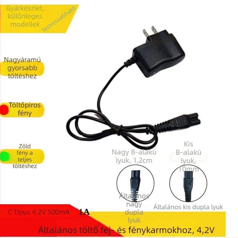 18650 Li-ion akkumulátorhoz tervezett fejlámpa töltő, DC 4.2V 0.6A kimenet