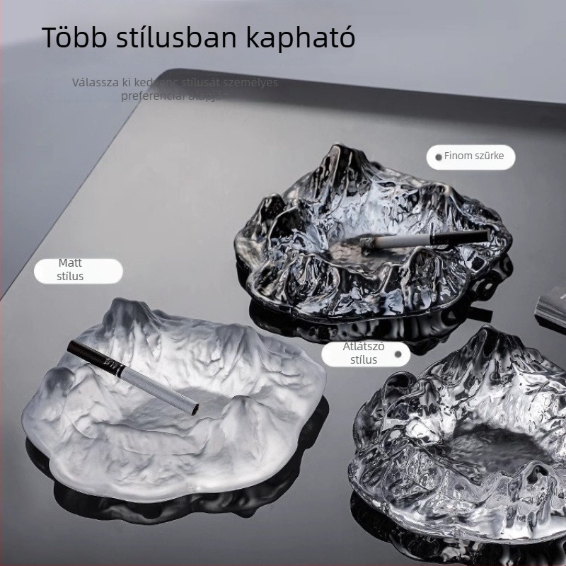Üvegből készült hamutál irodába és otthonra – kreatív design, nappalihoz illő lux, jéghegy ihletésű