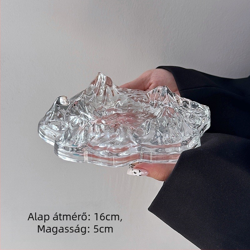 Üvegből készült hamutál irodába és otthonra – kreatív design, nappalihoz illő lux, jéghegy ihletésű