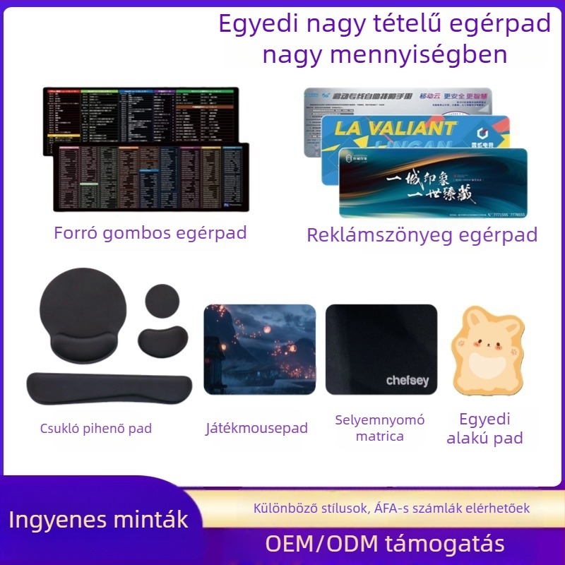 Kétoldalas egérpad hőtranszferrel, természetes gumi, csúszásmentes, logó nyomtatás, OEM testreszabás