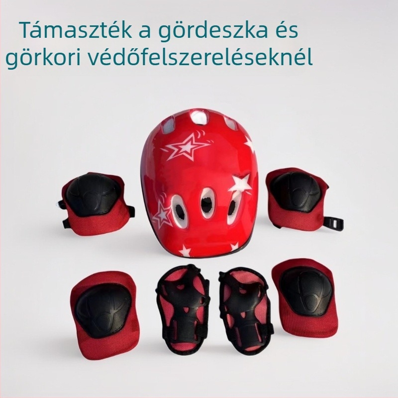Gyerekeknek készült sisakkal és védőfelszerelés rollerhez – 7 darabos készlet fejvédő, térd- és könyökvédő, csuklóvédő