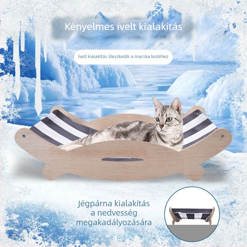 Fából készült macska fészek — vízálló, nyár és tavasz használatra, beltéri és kültéri univerzális