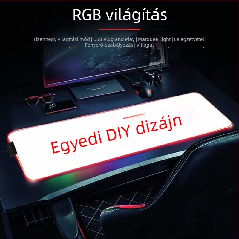 Core Wing Rich világító egér- és billentyűzetpad, varrott él, logó, játék/esport, vastag és vízálló asztali alátét vezeték nélküli töltéssel
