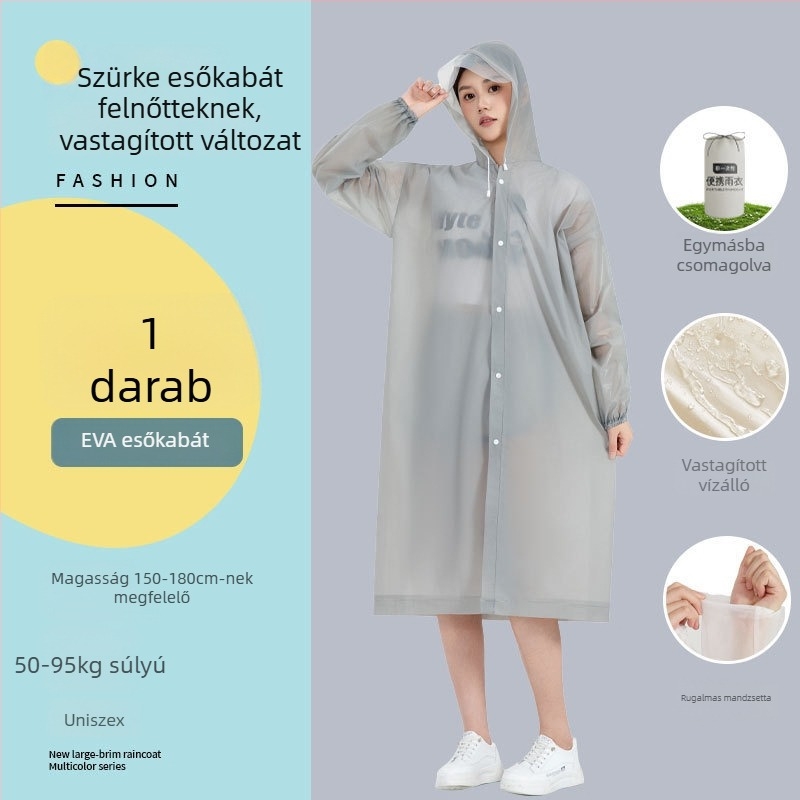 Túrázásra szánt EVA esőkabát – hosszú poncsó egy darabból, hordozható, többször használható, felnőtt