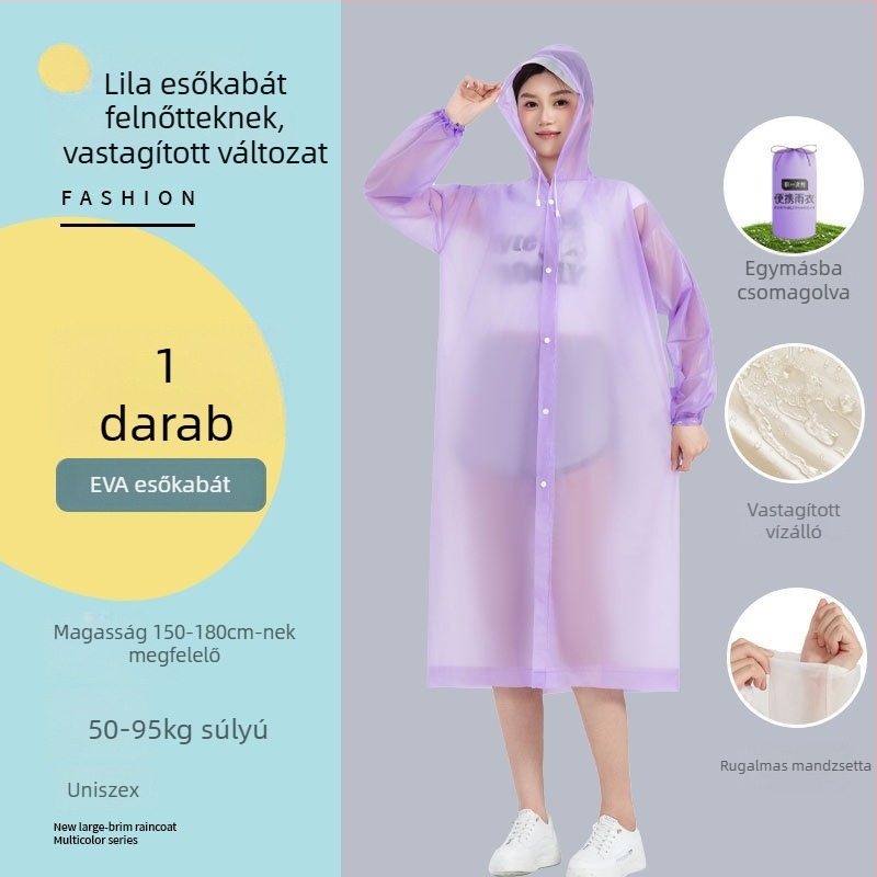 Túrázásra szánt EVA esőkabát – hosszú poncsó egy darabból, hordozható, többször használható, felnőtt