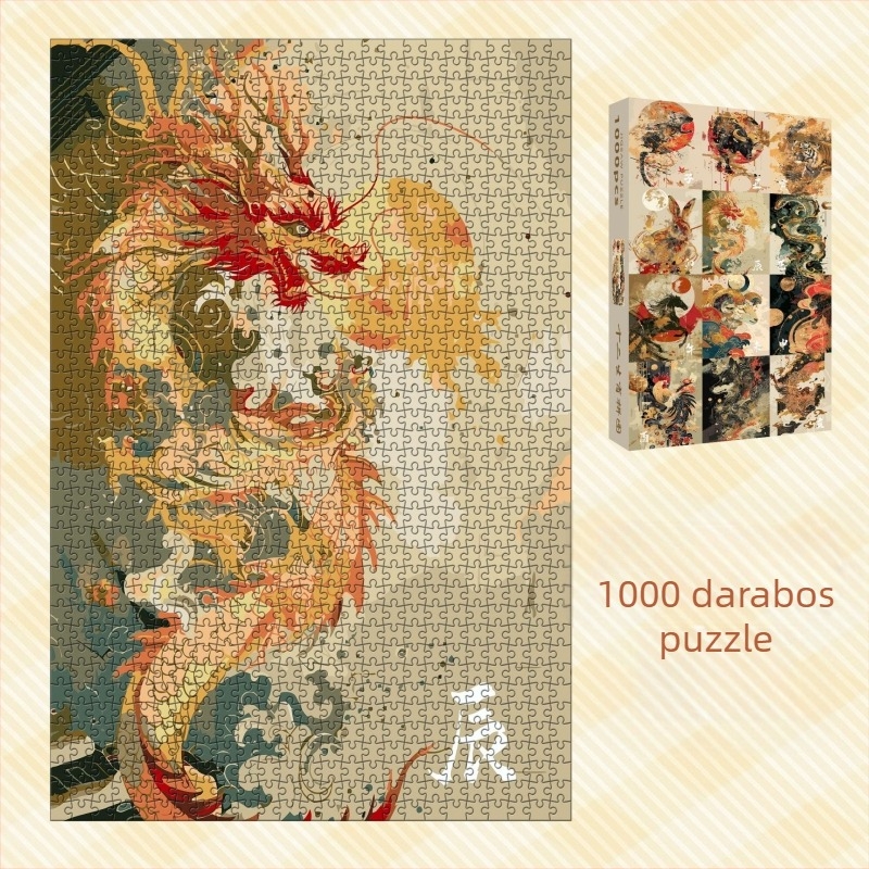 Papíralapú sík puzzle, 1000 darabos, kínai zodiákus felismerés, oktató játék, kínai kultúra stílusa, testreszabható rajzok