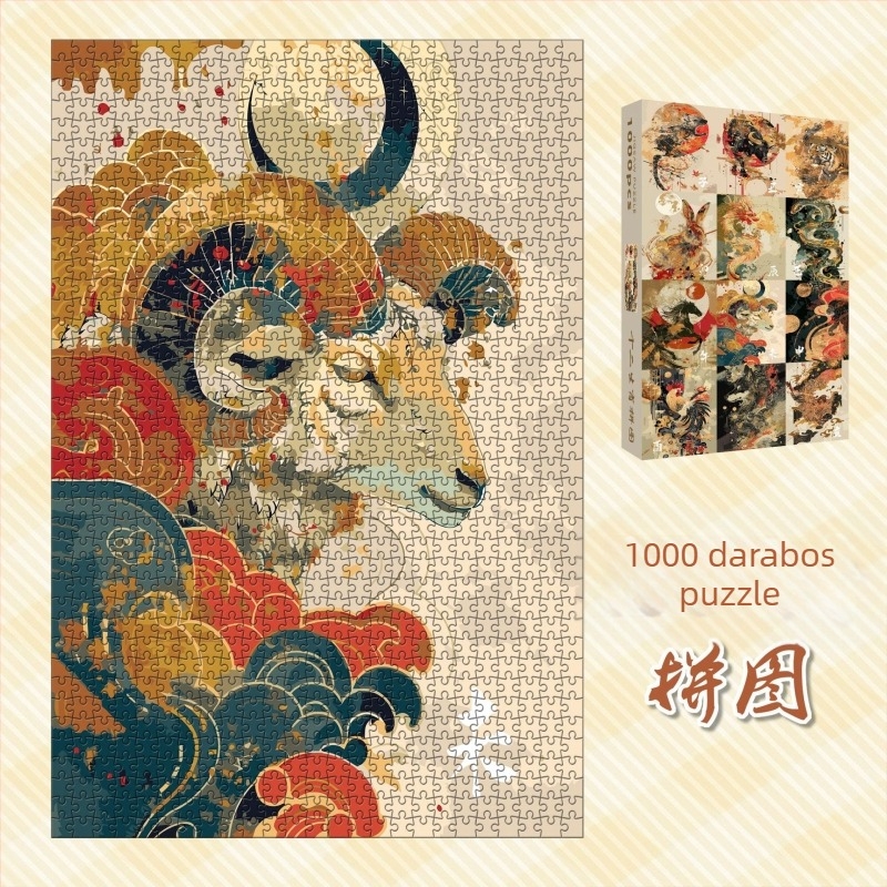 Papíralapú sík puzzle, 1000 darabos, kínai zodiákus felismerés, oktató játék, kínai kultúra stílusa, testreszabható rajzok