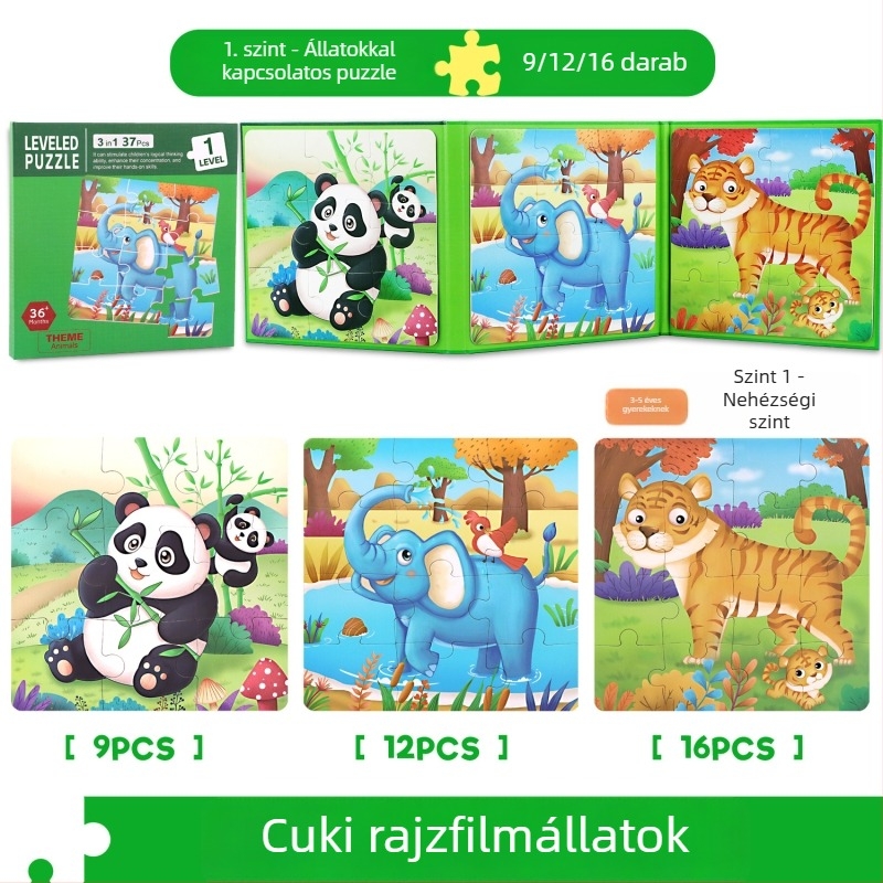 Hajtogatós papíralapú puzzle könyv gyerekeknek, 11 jelenet, síkpuzzle, korai oktatás, uniszex, 4-6 évesek, testreszabható a tervei szerint.
