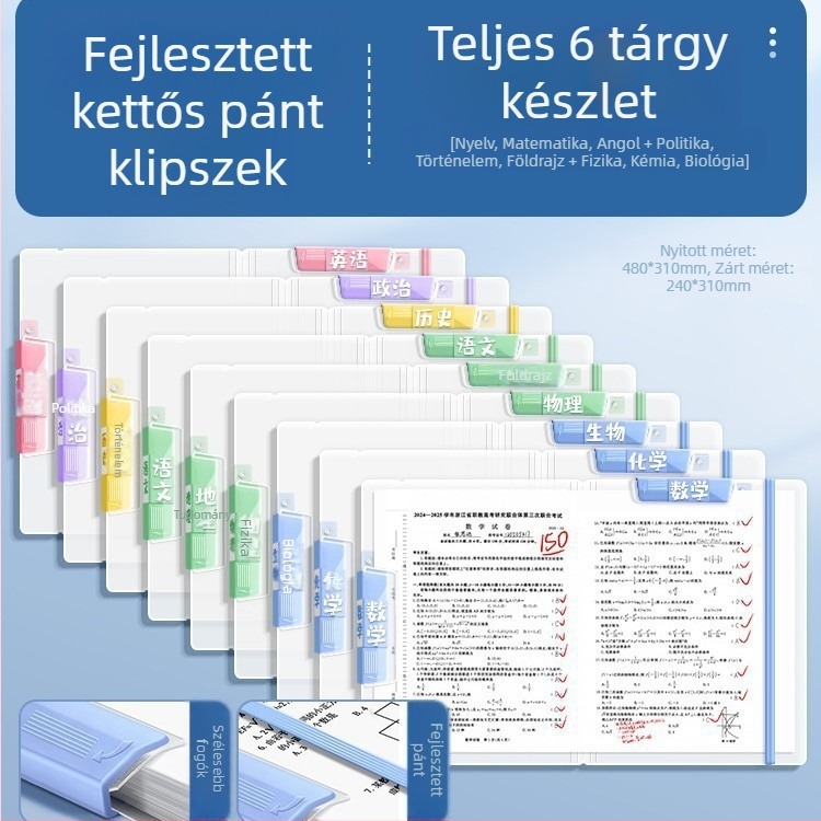 Átlátszó dupla kapoccsal és két vontató rúddal rendelkező A4-es vizsgadokumentum-mappa, PP anyag, lemez vastagsága 2 mm