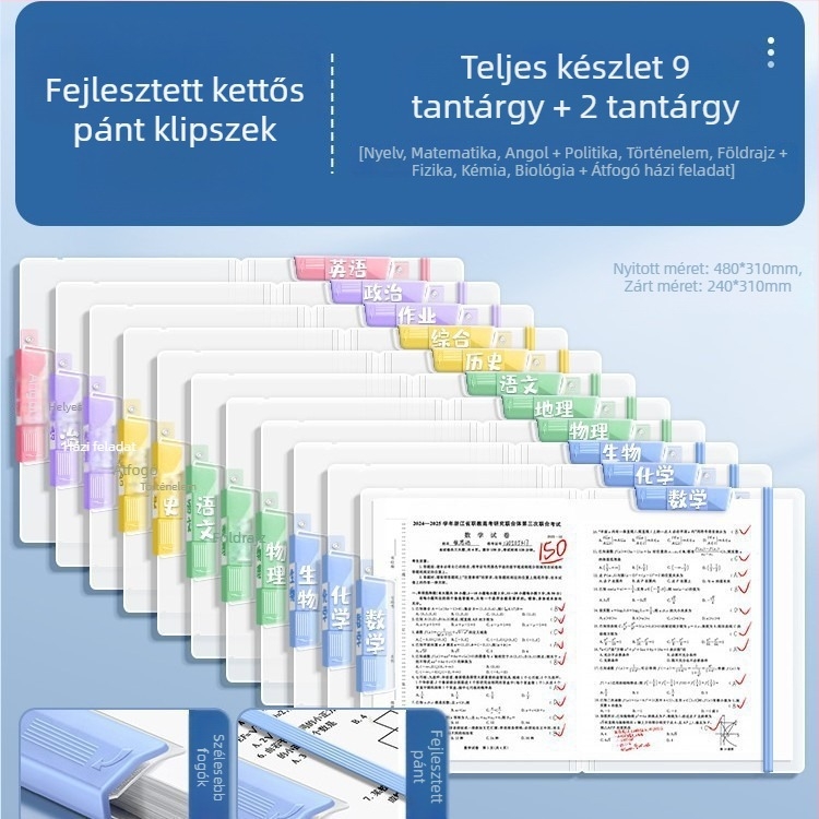 Átlátszó dupla kapoccsal és két vontató rúddal rendelkező A4-es vizsgadokumentum-mappa, PP anyag, lemez vastagsága 2 mm