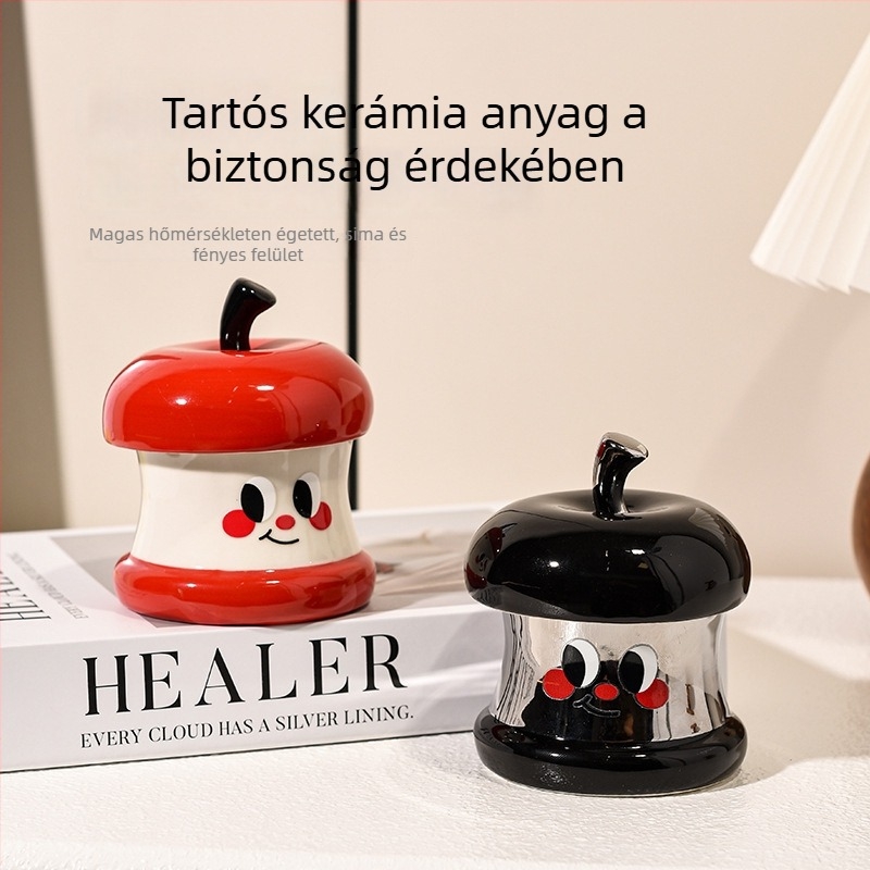 Kerámia hamutál fedővel, He youji, rajzfilmszerű stílus, egyszerű dizájn, tároló funkció